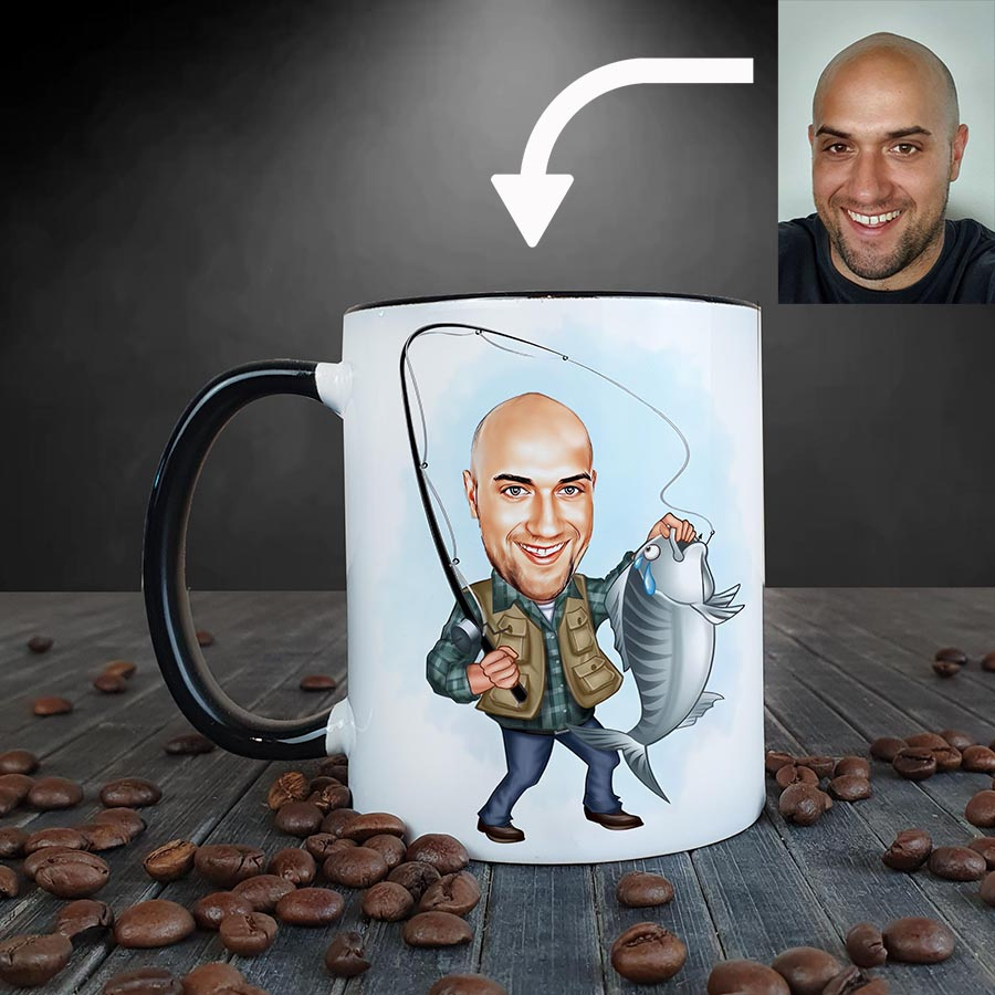 Egy bögre egy karikatúra halászával / Hrnek s karikaturou rybáře Egy bögre egy karikatúra halászával / Hrnek s karikaturou rybáře